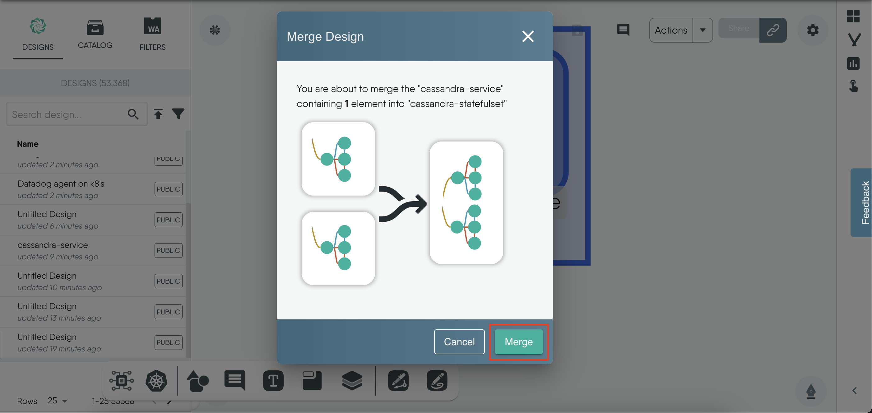 merge modal