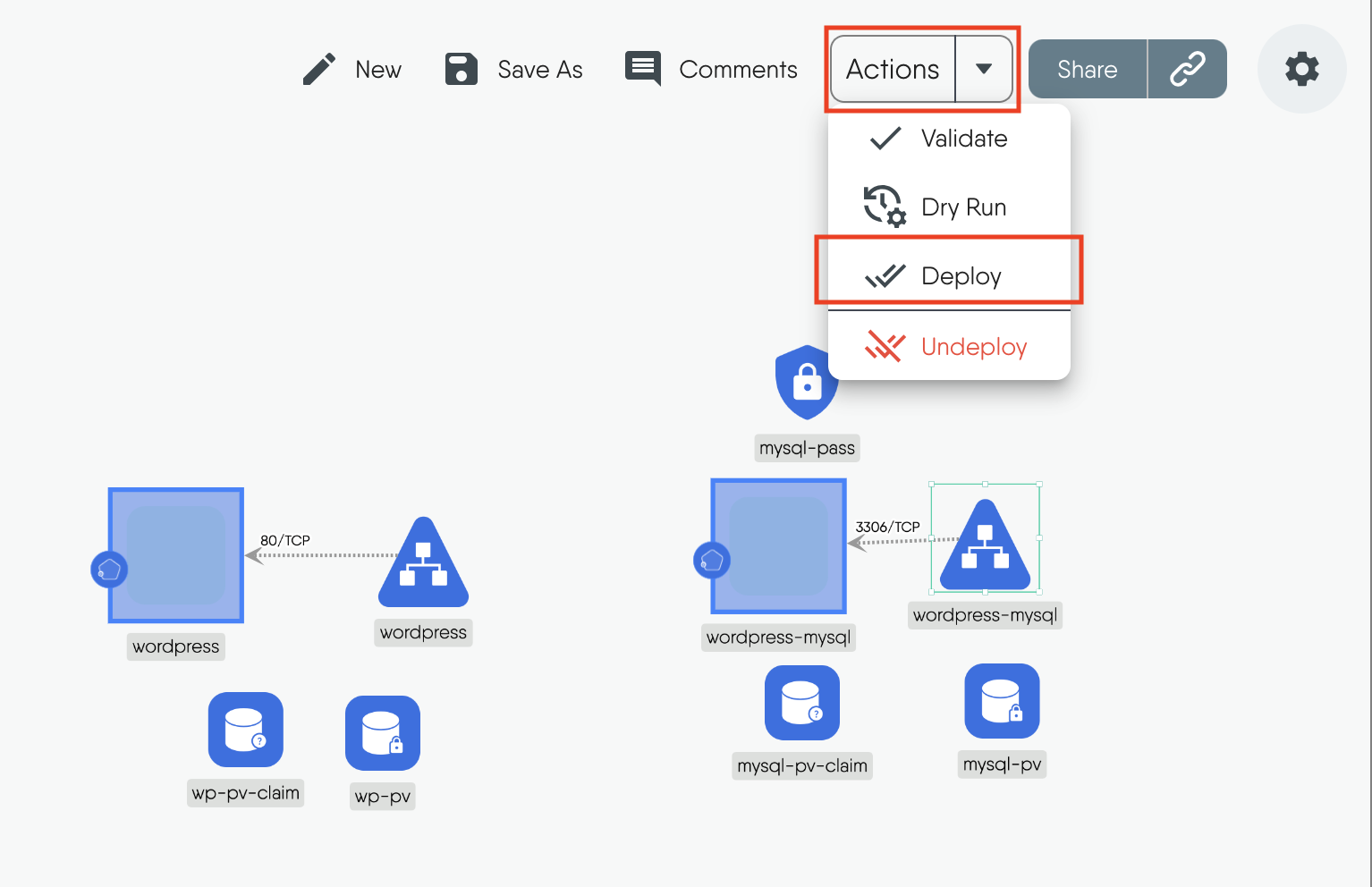 Actions dropdown menu