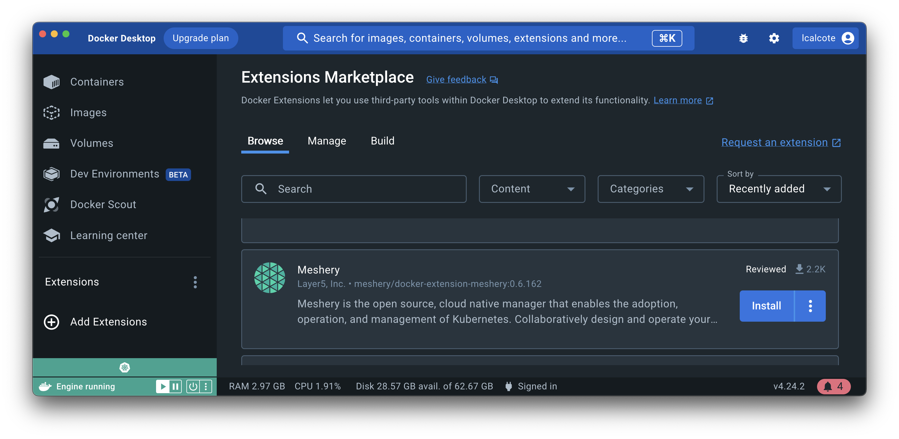 Docker Meshery Extension