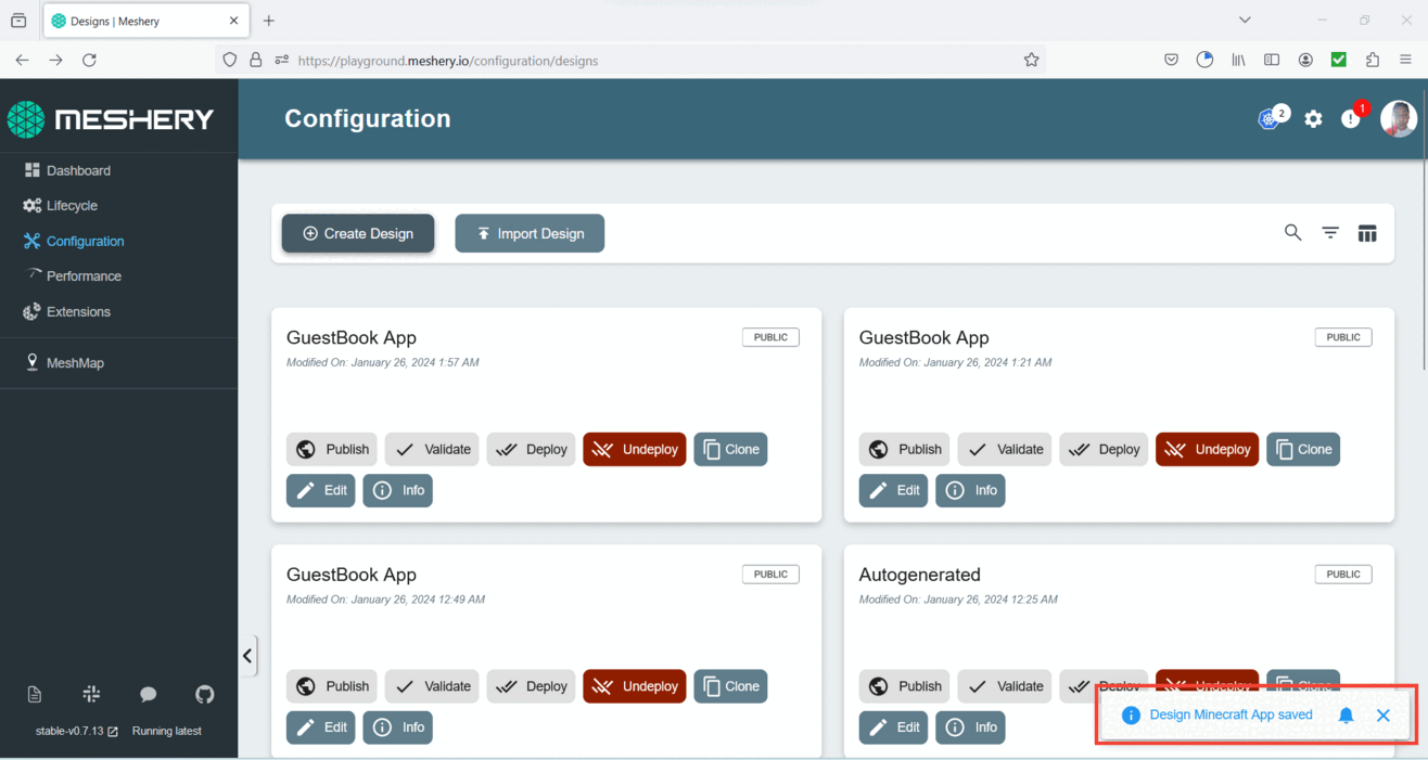 Design is auto-saved